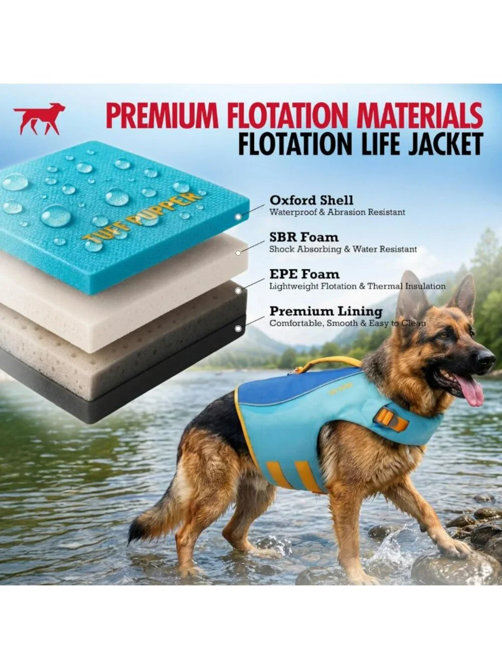 High Buoyancy Dog Life Jacket | Adjustable Swim Vest with Rescue Handle